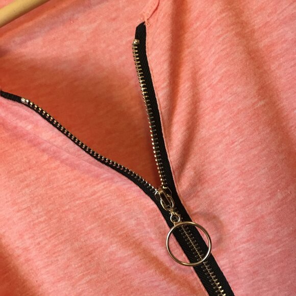 Coral Pink Womens Zipper + Button Punky Brewster Quirky Petal Hem A-line Tee XL - Picture 4 of 14